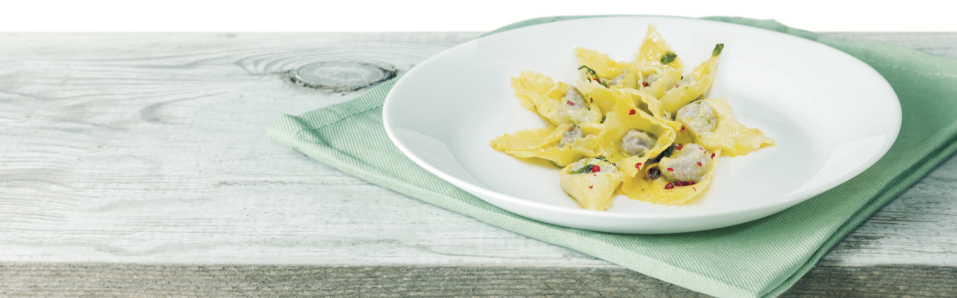 Raviolo Butifarra di Perol con cipolla caramellata