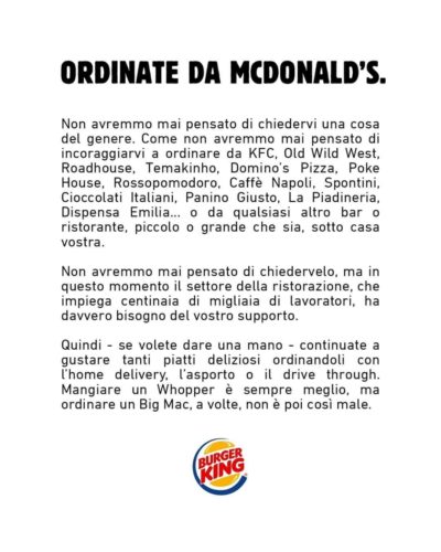 burger king campagna social ordinate da mcdonalds