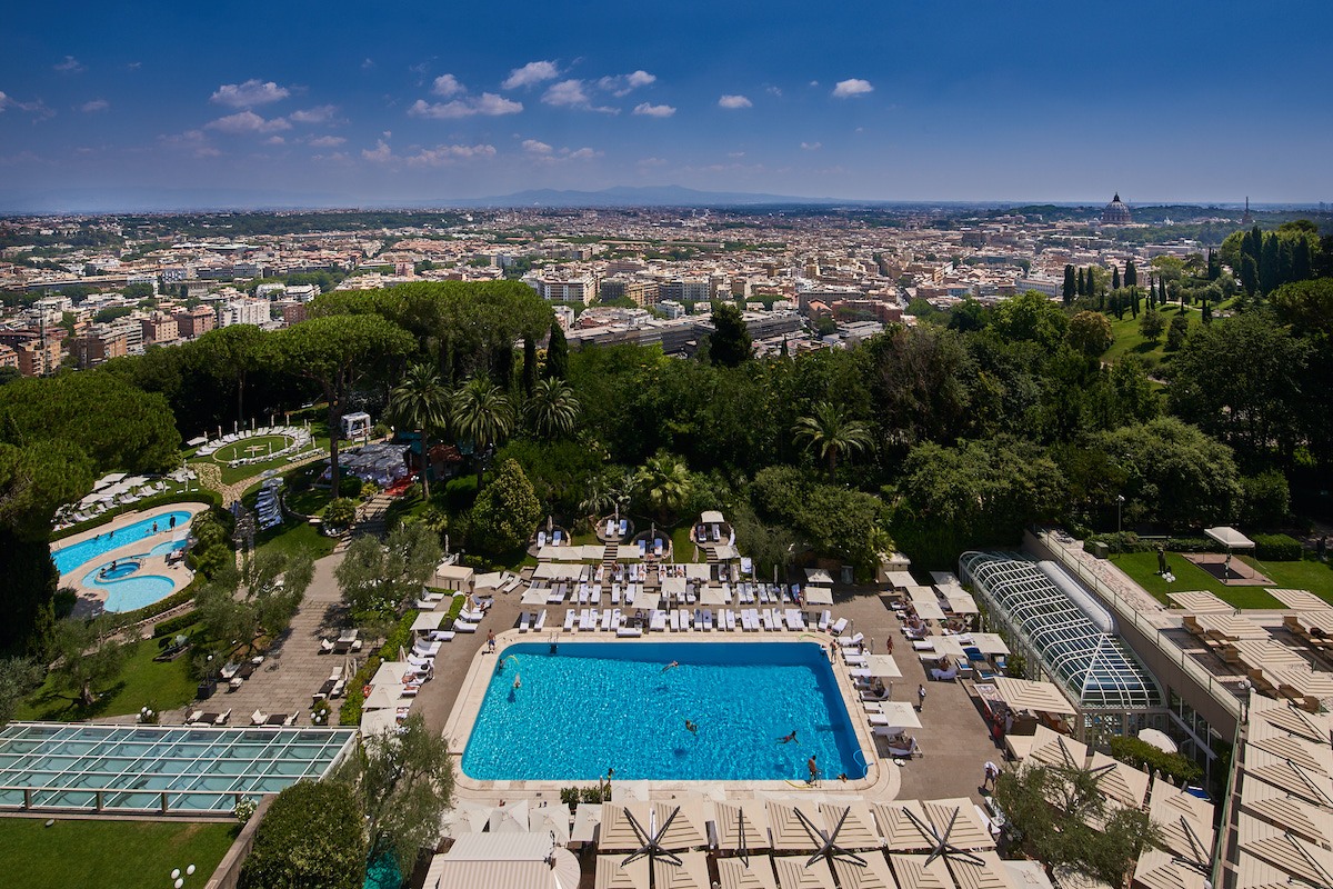Daytime view over Rome from hotel terrace
