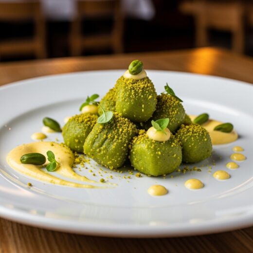 gnocchi pistacchio e salsa aioli agrumata